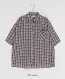 [unisex] Caraniel Check Roll-up Short Sleeve Shirt