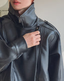 Zadon High-Neck Overs Fit Leather Jacket