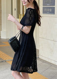 Hush Puff Punching Lace Flare Mini One Piece