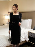 Mamon Velvet Square H Line One Piece (Belt Set)