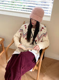 Away Wool Vintage Nordic Jacquard Knit Cardigan