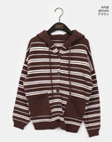 Salt Stripe Boxy Pocket Hooded Knit Cardigan