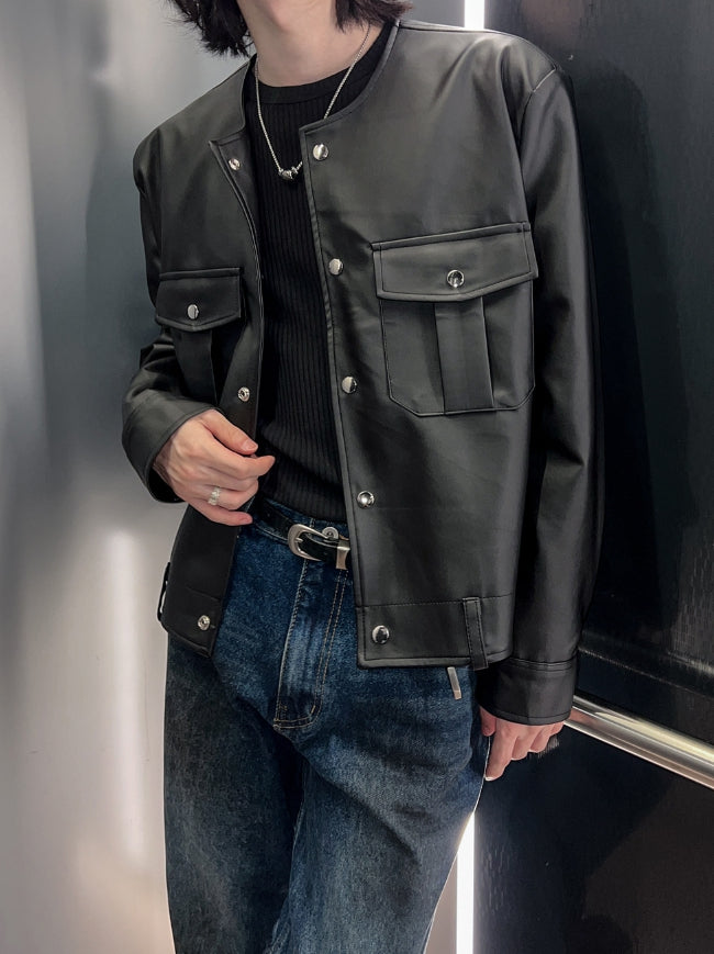 【2plan】Cape round pocket leather jacket 2plan (ツープラン) - ケープラウンドポケットレザージャケット