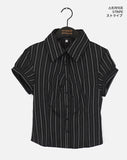 Giol Geek Chic Stripe Shirring Puff Short-Sleeved Shirt