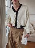 Open V-neck boucle cardigan