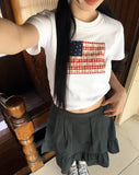 Ktin American Flag Patch Lace Short Sleeve T-Shirt