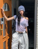 Sheer see-through boat neck cropped short sleeve