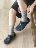 Bonu Ribbed See-Through Knee Socks Shirring Pleated Socks