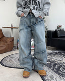 Luke diagonal panel washed denim pants