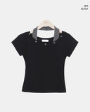 Weben Eyelet Halter Short Sleeve T-shirt