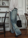 Marl flare denim pants