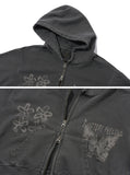 [2-WAY] Fluttery Pigment CROP Hood Zip Up Smoke