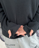 Kenz Waffle Henley Neck Long Sleeve