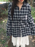 [MADE] Riche Over Boxy Check Long Sleeve Wrinkle Shirt