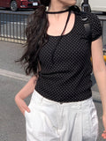Riyoung Dot Short Sleeve Ribbon Puff T-shirt
