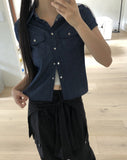 Siyu slim fit raw denim pocket short sleeve shirt