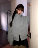 Inu fleece high-neck two-way hooded zip-up