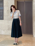 Aven Raw Denim Banding Flare Skirt