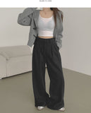 Wool Pin Tuck Button Adjust Wide Slacks