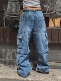 Cutout Zipper Cargo Two-Way Denim Pants
