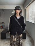 Hui hairy track hood knit zip-up