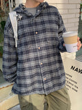 [unisex] Yumei String Hood Over Check Shirt