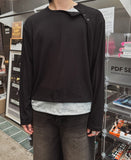 Notch diagonal button layered long sleeve