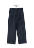 Non Fade Two-Tuck Linen Wide Denim Pants