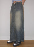 CUT-OFF LONG DENIM SK