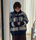 Hindel High Neck Cowichan Nordic Knit Zip-Up Cardigan