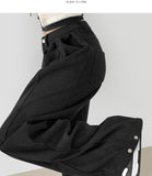 Corduroy Hem Snap Folding Cut Long Wide Pants