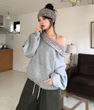 Mio Drape Hood Off-Shoulder Sweatshirt