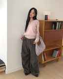 Newman color matching pintuck strap wide long pants