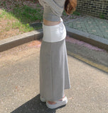 Color Matching Fold Low-Rise Banding Long Skirt