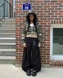 Bifu Embroidery Adjust Balloon Fit Wide Cotton Long Pants