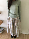 Lurun Check Shirring Cargo Banding Midi Skirt