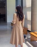 Romid Double Button Puff Tweed Flare One Piece