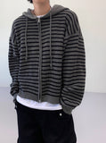 Sheer Stripe Hood Knit Zip-Up
