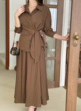 [Hairband Set] Macy Collar Wrap Shirt Banding Long Skirt Set