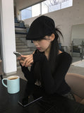 Block Unbalance Off Shoulder Shirred Long Sleeve Tee