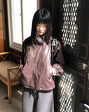 Dumb High Neck Cut Pocket String Leather Jacket