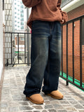 Chiba vintage cat washed long wide denim pants