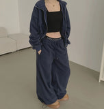 Fleece High-Neck Zip-Up Two-Way Balloon Wide Sweat Suit Set Two-Piece