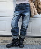 TIN-BRUSHED STRAIGHT DENIM