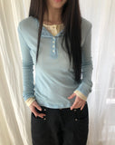 Duric Button Henley Neck Tencel Long Sleeve T-shirt