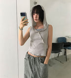 DIAGONAL BUTTON HOODED TOP