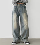 Yellow Teen Washing Long Wide 4 Season Denim Pants