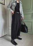 Solid one-tuck wide cotton pants