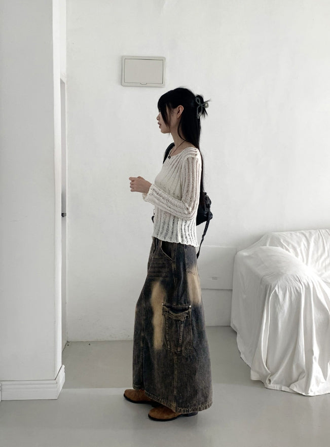 【WONDER WONDER】Parform Vintage Washing Long Denim Skirt WONDER WONDER (ワンダーワンダー) - パーフォームビンテージ