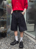 Teddy raw one tuck Bermuda denim